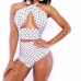 Cheap Sexy Crossed Halter Neck Open-work Fish Skin Print White Two-piece Bikini Swimwear