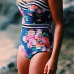 Euramerican Spaghetti Strap Sleeveless Floral Print Polyester One-piece Swimwear