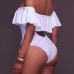 Sexy Bateau Neck Short Sleeves Falbala Design White Polyester One-piece Swimwear