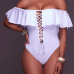 Sexy Bateau Neck Short Sleeves Falbala Design White Polyester One-piece Swimwear