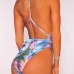 Sexy Deep V Neck Printed Blue Qmilch One-piece Swimwear