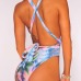 Sexy Deep V Neck Printed Blue Qmilch One-piece Swimwear