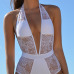 Sexy Deep V Neck Sleeveless Patchwork White Polyester+Spandex One-piece Swimwear