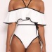 Sexy Dew Shoulder Falbala Design White Polyester One-piece Swimwear