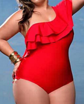 Sexy Falbala Design Red Polyester One-piece Swimwear