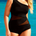 Sexy Gauze Patchwork Black Ployester One-piece Swimwear