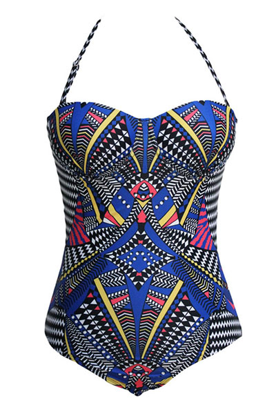 Sexy Halter Neck Printed Ployester One-piece Swimwear