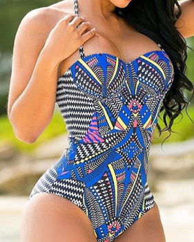 Sexy Halter Neck Printed Ployester One-piece Swimwear