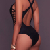 Sexy Hollow-out Black Polyester One-piece Swimwear