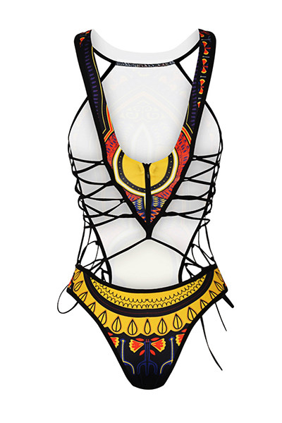 Sexy Totem Printed Black Polyester One-piece Swimwear