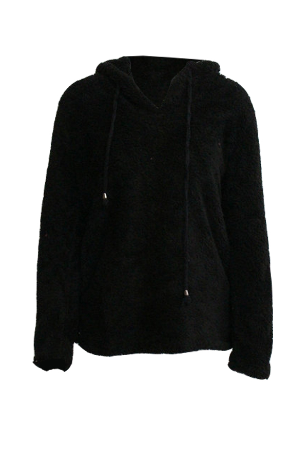  Euramerican Hooded Collar Long Sleeves Black Cotton Shirts