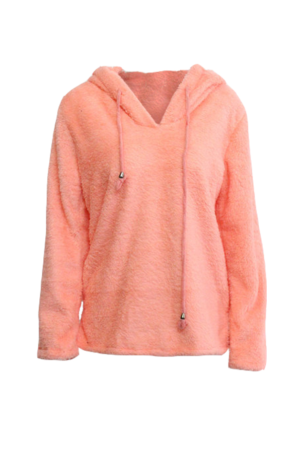  Euramerican Hooded Collar Long Sleeves Pink Cotton Shirts