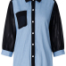  Euramerican Mandarin Collar Patchwork Blue Cotton Shirts