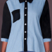  Euramerican Mandarin Collar Patchwork Blue Cotton Shirts