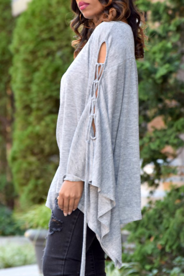  Euramerican Round Neck Batwing Sleeves Design Grey Cotton Shirts