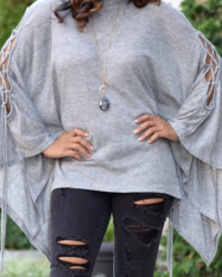  Euramerican Round Neck Batwing Sleeves Design Grey Cotton Shirts