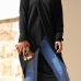  Leisure Dew Shoulder Long Sleeves Asymmetrical Black Cotton Shirts