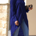  Leisure Dew Shoulder Long Sleeves Asymmetrical Navy Blue Cotton Shirts