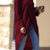  Leisure Dew Shoulder Long Sleeves Asymmetrical Wine Red Cotton Shirts