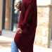  Leisure Dew Shoulder Long Sleeves Asymmetrical Wine Red Cotton Shirts