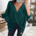  Leisure V Neck Cross Fold Design Dark Green Polyester Shirts