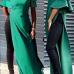  Sexy Round Neck Lotus Leaf Sleeves Kick Pleat Green Blending Blouses