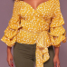  Sexy V Neck Polka Dot Design Yellow Cotton Shirts