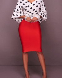  Stylish V Neck Long Sleeves Dots Printed White Cotton Shirts