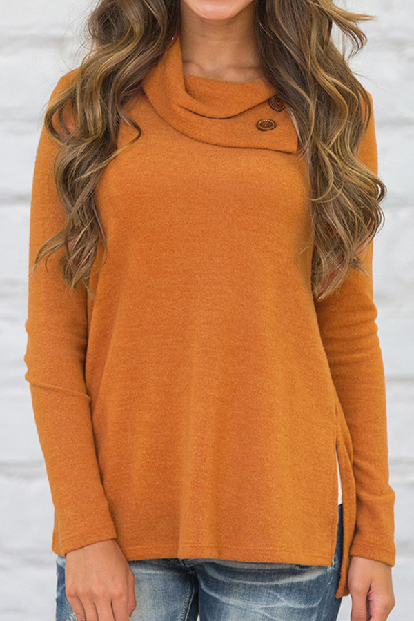  Trendy Long Sleeves Side Split Orange Cotton Shirts