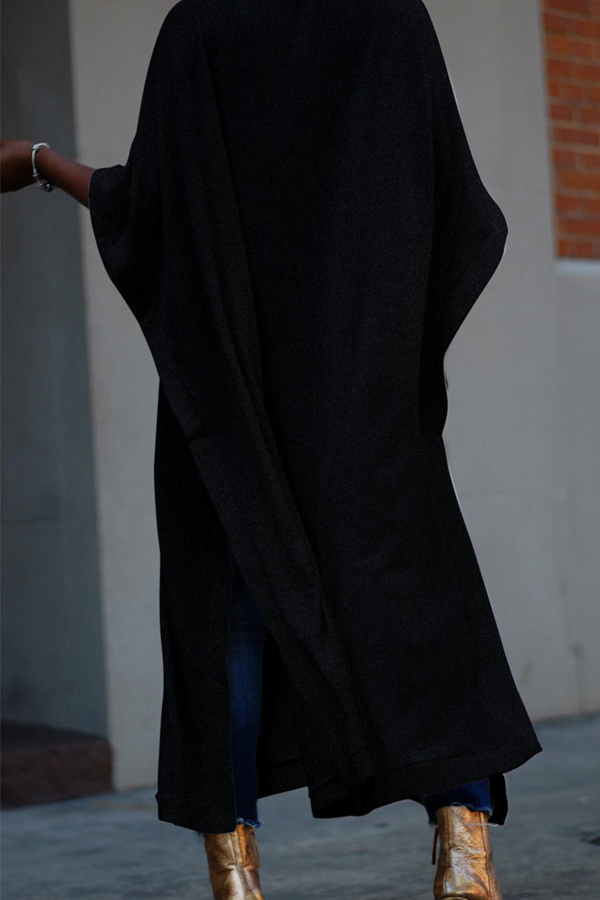  Trendy Turtleneck Half Sleeves Black Cotton Blends Long Coat