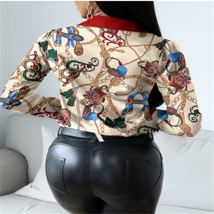 2021 new women's printed lapel single-breasted sexy shirt #95137