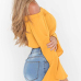 Charming Bateau Neck Long Sleeves Falbala Design Yellow Chiffon Shirts