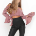 Charming Bateau Neck Long Sleeves Pink Chiffon Shirts