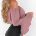 Charming Bateau Neck Long Sleeves Pink Chiffon Shirts