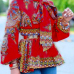 Ethnic Style Mandarin Collar Long Sleeves Totem Printed Red Milk Fiber Shirts