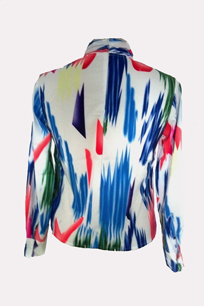 Euramerican Round Neck Long Sleeves Color-block Patchwork Polyester Shirts