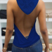 Leisure Backless Royalblue Polyester Shirts