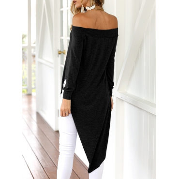 Leisure Dew Shoulder Asymmetrical Black Cotton Blends Shirts