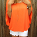 Leisure Round Neck Backless Orange Polyester T-shirt