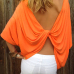 Leisure Round Neck Backless Orange Polyester T-shirt