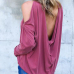 Leisure Round Neck Long Sleeve Hollow-out Rose Red Cotton Blouses