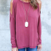 Leisure Round Neck Long Sleeve Hollow-out Rose Red Cotton Blouses