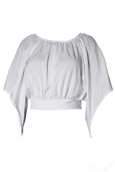 Leisure Round Neck Three Quarter Sleeves Backless White Polyester T-shirt