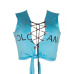 Leisure V Neck Sleeveless Lace-up Hollow-out Light Blue Cotton Shirts