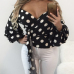 Polyester V Neck Long Sleeve Dot Blouses&Shirts