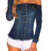 Stylish Dew Shoulder Long Sleeves Single-breasted Blue Denim Shirts