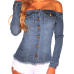 Stylish Dew Shoulder Long Sleeves Single-breasted Light Blue Denim Shirts