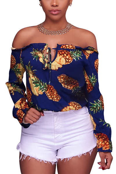 Stylish Long Sleeves Pineapple Printing Knitting Tops