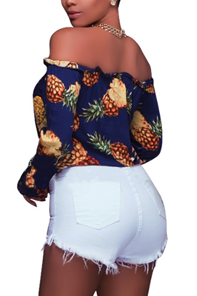 Stylish Long Sleeves Pineapple Printing Knitting Tops