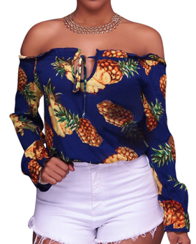 Stylish Long Sleeves Pineapple Printing Knitting Tops